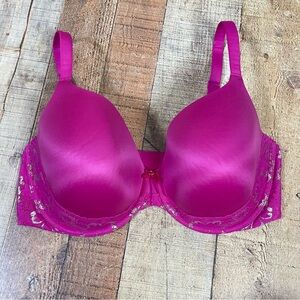 Victoria's Secret 38DDD Vibrant Hot Pink Magenta Floral Lace Silver Bra Padded